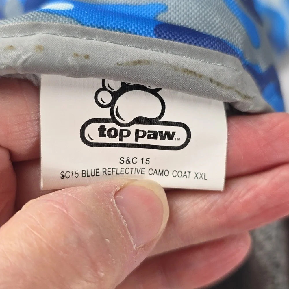 Top Paw Blue and Gray Camouflage Large Dog Coat Reflective Furry Lined Hook&Loop